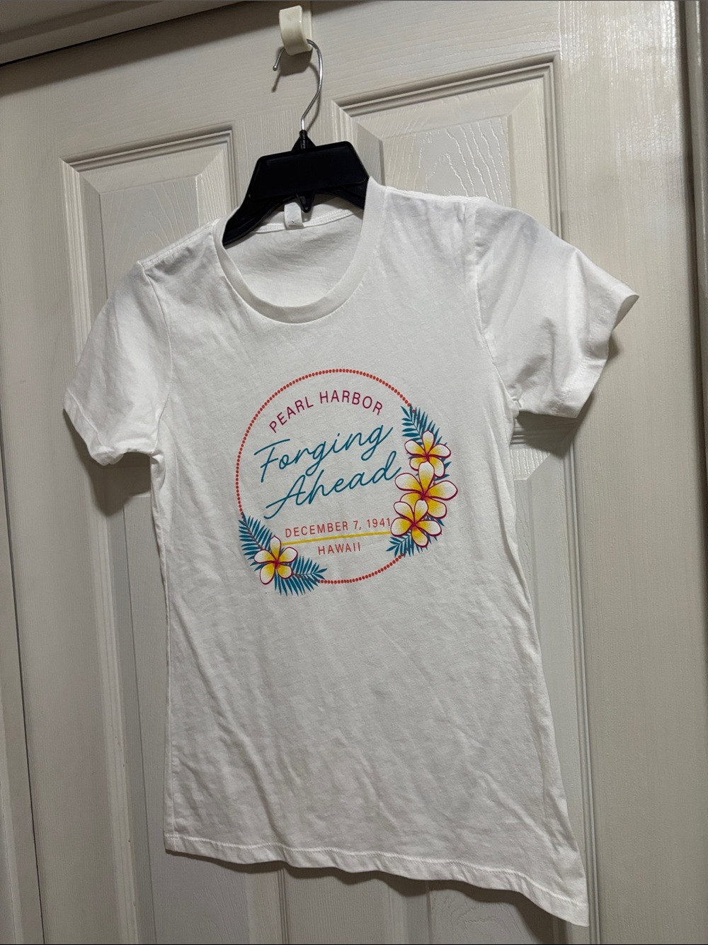 Next Level Apparel White T-Shirt with Small Red Graphic